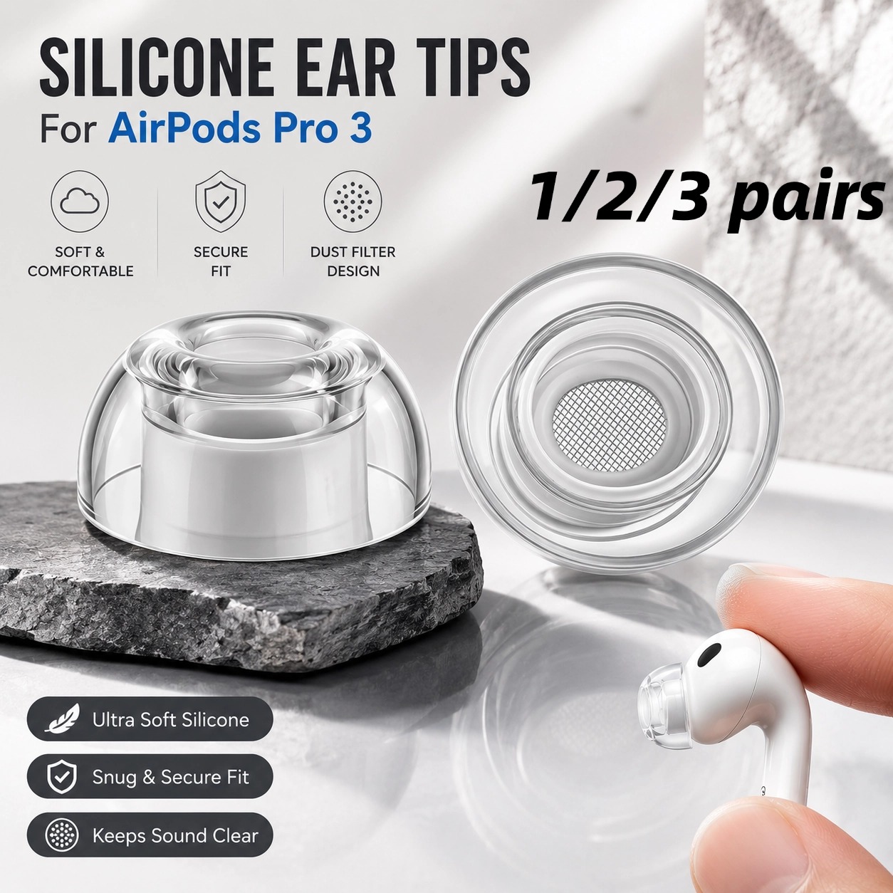 1/2/3 pares de almohadillas de - Silicone Ear Tip Replacement reseña y precio